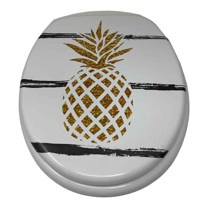 Copriwater in Legno MDF serigrafato tavoletta da Bagno WC con Stampa Ananas Cerniere in Acciaio 45x38 cm