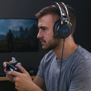 Cuffia gaming compatibilità universale con LED blu e cavo da 2mt
