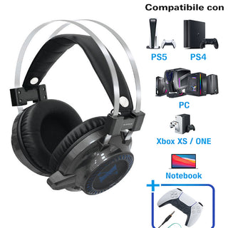 Cuffia gaming compatibilità universale con LED blu e cavo da 2mt