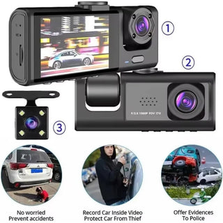 Dash Cam con ventosa 3 telecamera HD 1080p con visione notturna