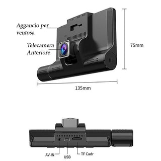 Dash cam con monitor 4” touch screen con 3 telecamere HD 1080P