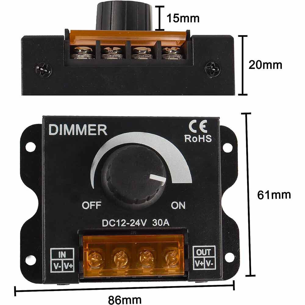 Dimmer per luci led monocolore interruttore controller con manopola 12-24V regolatore di luminosità 30 ampere