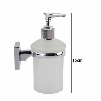 Dispenser per sapone liquido da parete in acciaio e vetro satinato fissaggio con viti o senza viti biadesivo accessori arredo bagno