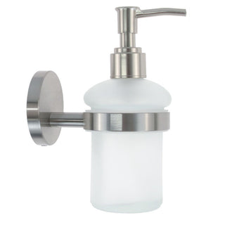 Dispenser sapone acciaio satinato e vetro satinato modello Aria