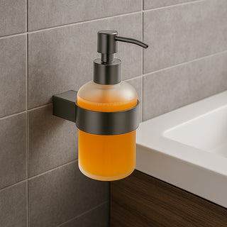 Dispenser sapone stilizzato acciaio e vetro satinato modello Cromia