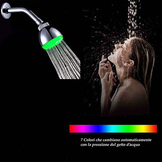 Soffione doccia tondo con led rgb Ø 8 cm cromoterapia multicolore