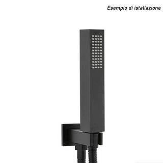 Doccino quadrato slim nero soffione doccia attacco 1/2"