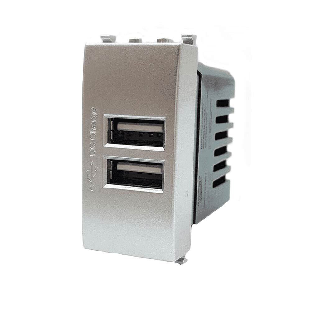 Modulo presa doppia USB da muro per placca cassetta 503 compatibile con Vimar Plana 5V 2 Usb