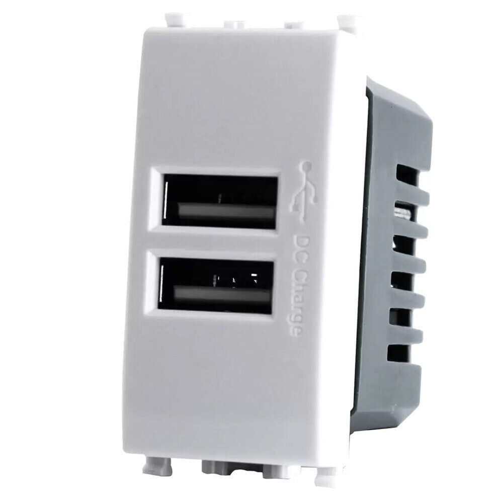 Modulo presa doppia USB da muro per placca cassetta 503 compatibile con Vimar Plana 5V 2 Usb