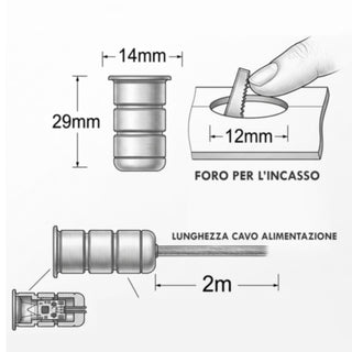 Mini faretti LED spot punto luce da incasso 0,1W 12V in alluminio