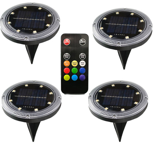 Kit 4 faretti solari 8 led con picchetto rgb+ww luci decorative da giardino 1,5 watt