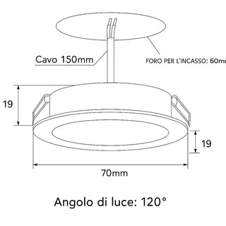 Faretto incasso 3W x cappa mensola armadio luce fredda calda naturale