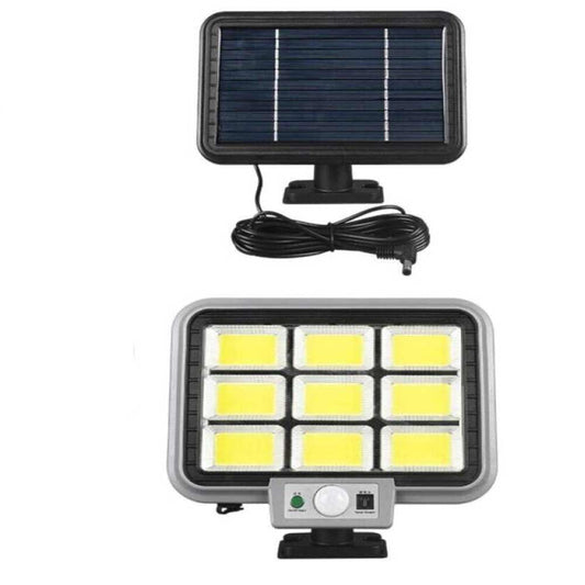 Faretto con pannello solare 9 led cob con sensore crepuscolare e di movimento con telecomando 6500k IP65