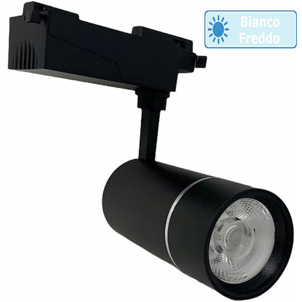 Faretto da binario monofase led cob 30 watt scocca nera faro soffitto proiettore luce frdda 6500k calda 3000k naturale 4000k