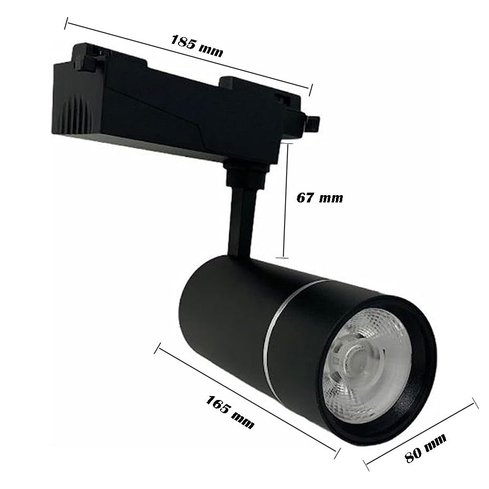 Faretto da binario monofase led cob 30 watt scocca nera faro soffitto proiettore luce frdda 6500k calda 3000k naturale 4000k