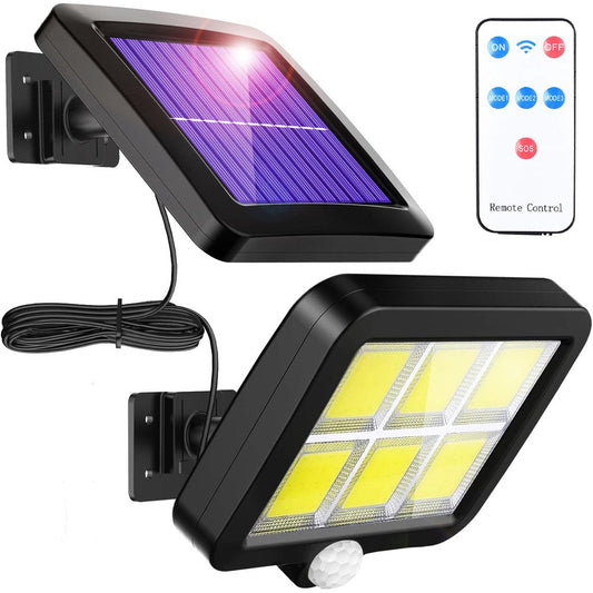 Faretto solare 6 led cob con pannello solare sensore crepuscolare e di movimento 3 modalità di impostazione di luce con telecomando IP67