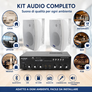 Kit Audio Filodiffusione 120W 2 Casse e Amplificatore  a Parete