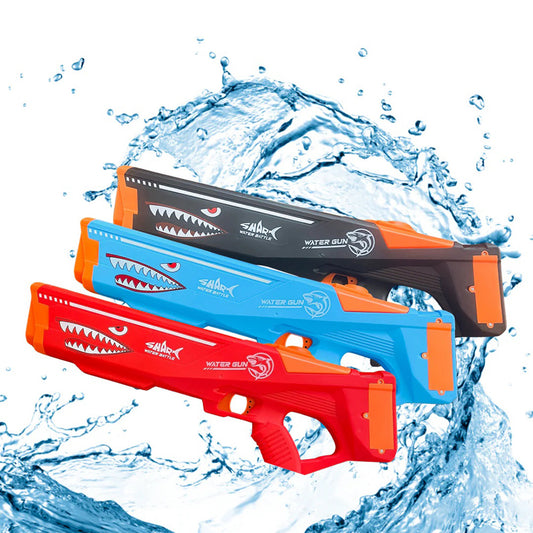Fucile ad acqua ricaricabile a batteria squalo da 600 ml pistola gioco per bimbo bimba getto 8 10 metri