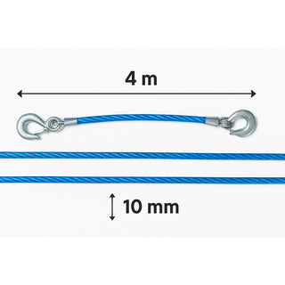 Fune traino acciaio 10 mm x 4 m con ganci 2 moschettoni e guanti