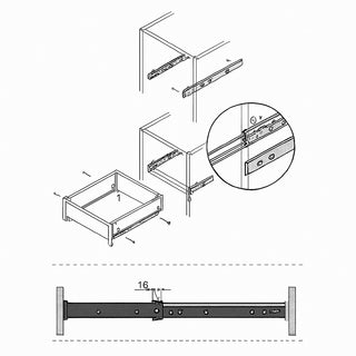 Set 2 guide bianche per cassetti scorrevoli a rullo fissaggio laterale