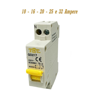 Interruttore magnetotermico salvavita 1P+N 6kA per quadro da 10 a 32A