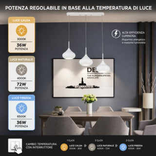 Lampadario Led 3 gocce 36-72W 3 colorazione di luce 6500k 3000k 4000k