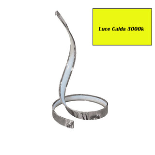 Lume da comodino led stilizzata a spirale curva 12 watt argento
