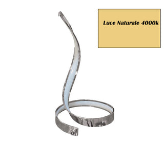 Lume da comodino led stilizzata a spirale curva 12 watt argento