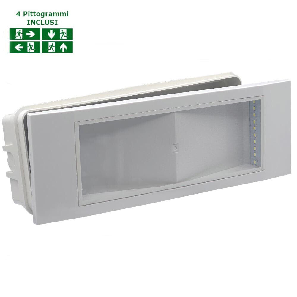 Lampada a led da incasso di emergenza anti black out 5 watt 20 led luce fredda 6500k con 4 pittogrammi