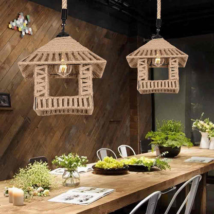 Lampadario a sospensione con paralume a casa in corda di canapa stile vintage retrò lampada attacco E27