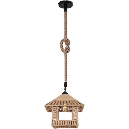 Lampadario a sospensione con paralume a casa in corda di canapa stile vintage retrò lampada attacco E27
