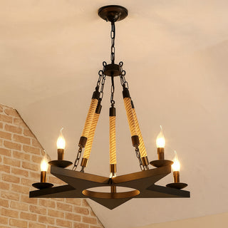 Lampadario a sospensione con corda in canapa forma stella vintage E14