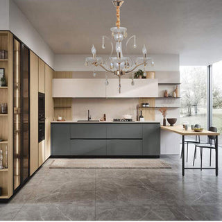 Lampadario 3 5 e 8 bracci bianco perlato e oro con pendenti E14