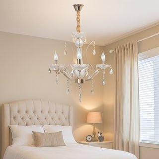 Lampadario 3 5 e 8 bracci bianco perlato e oro con pendenti E14