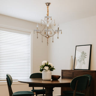 Lampadario 3 5 e 8 bracci bianco perlato e oro con pendenti E14