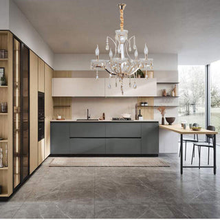 Lampadario 3 5 e 8 bracci bianco perlato e oro con pendenti E14