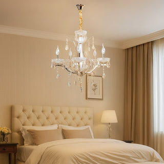 Lampadario 3 5 e 8 bracci bianco perlato e oro con pendenti E14