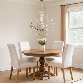 Lampadario 3 5 e 8 bracci bianco perlato e oro con pendenti E14