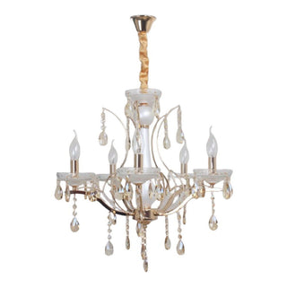 Lampadario 3 5 e 8 bracci bianco perlato e oro con pendenti E14