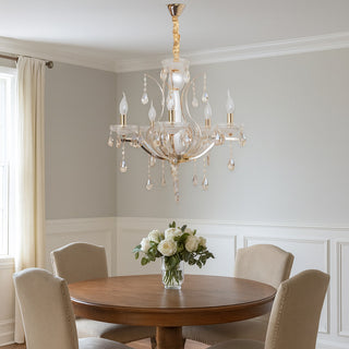 Lampadario 3 5 e 8 bracci bianco perlato e oro con pendenti E14