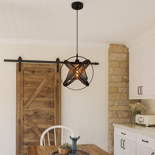 Lampadario sospensione nero con 3 anelli traforati E27 design moderno