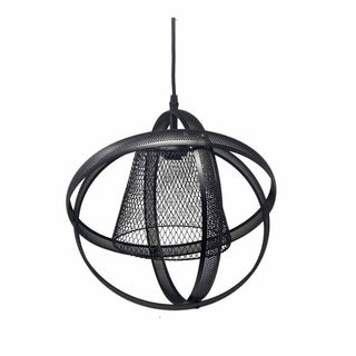 Lampadario sospensione nero con 3 anelli traforati E27 design moderno