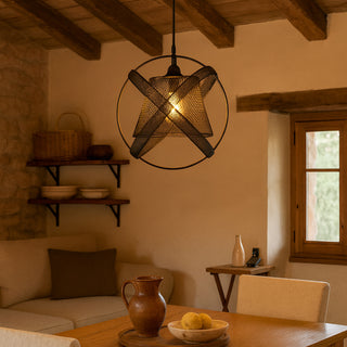 Lampadario sospensione nero con 3 anelli traforati E27 design moderno