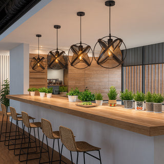Lampadario sospensione nero con 3 anelli traforati E27 design moderno