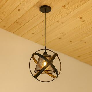 Lampadario sospensione nero con 3 anelli traforati E27 design moderno