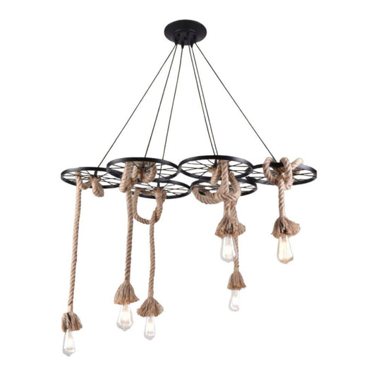Lampadario a sospensione con corde in canapa vintage 6 portalampada lampada rustica retrò country E27
