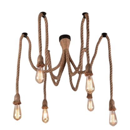 Lampadario ragno a sospensione 6 corde portalampada e27 lampada country retro arredamento rustico