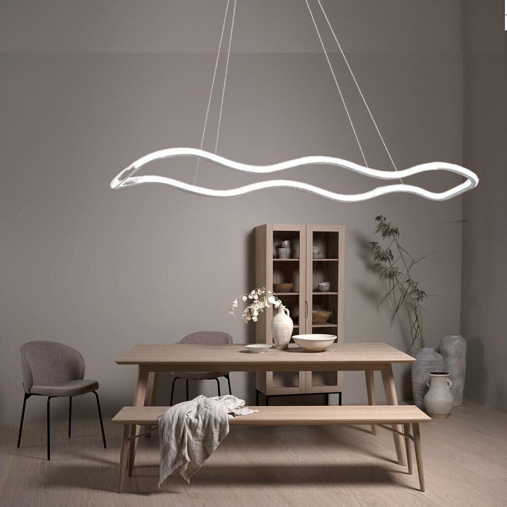 Lampadario modero bianco ondulato a led 48 watt lampada sospensione luce fredda 6500k calda 3000k naturale 4000k