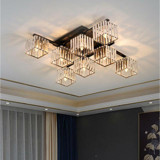 Plafoniera 8 cubi in vetro lampada contemporaneo in metallo nero E27