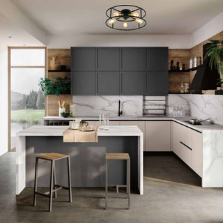 Plafoniera stile industriale in metallo nero 5 portalampada oro E27
